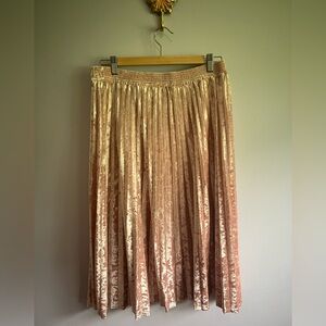 Pink velvet pleated midi skirt
